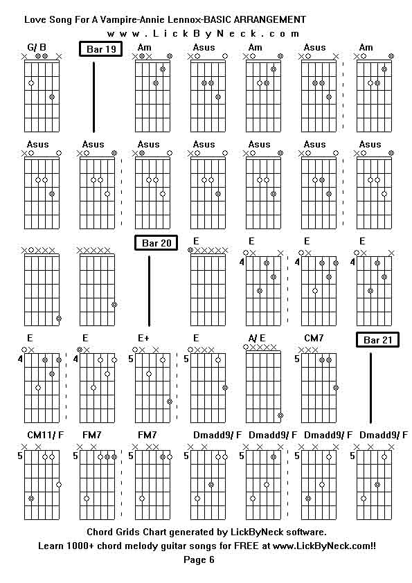 Chord Grids Chart of chord melody fingerstyle guitar song-Love Song For A Vampire-Annie Lennox-BASIC ARRANGEMENT,generated by LickByNeck software.